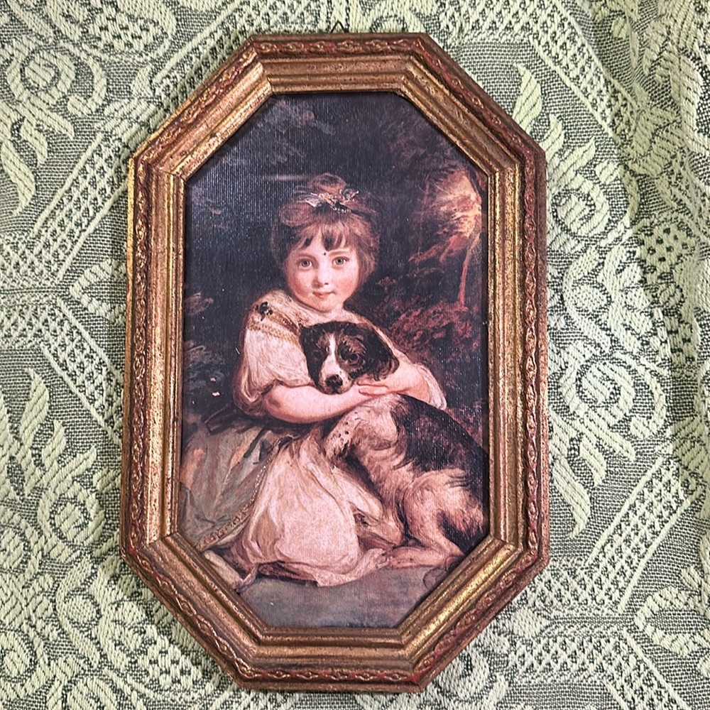 Vintage framed picture of Miss Jane Bowles and her dog
